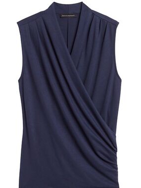 Banana Republic Navy Sleeveless Wrap-Effect Draped Top